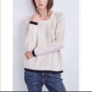 Velvet Graham and Spencer Joan Cable Knit Sweater Ivory Black Crewneck Sz S